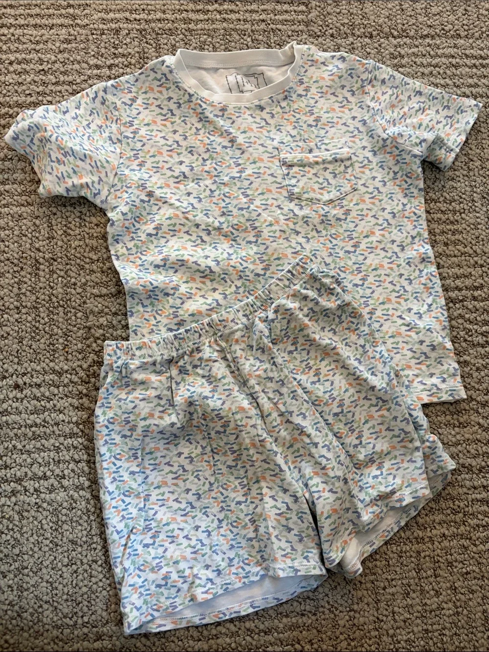 White Multi-Color Confetti Short Sleeve Kids Pajama Set